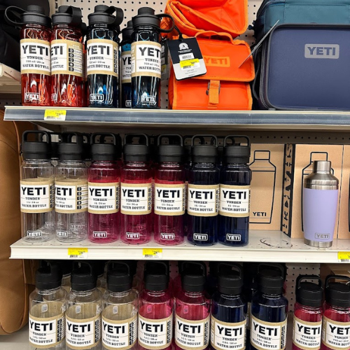 Assortment of Yeti tumblers and bottles