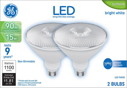 15W PAR38 MED~ L LED 90W BRT WHT EQ 2PK