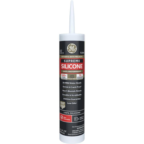 GE Supreme Silicone Kitchen & Bath Sealant, Clear, 10.1oz