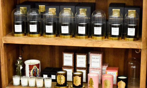 Candles inside of Russell Hardware on the shelves