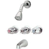Tub & Shower Faucet + Showerhead, 3 Metal Handles, Chrome