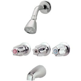 Tub & Shower Faucet + Showerhead, 3 Metal Handles, Chrome