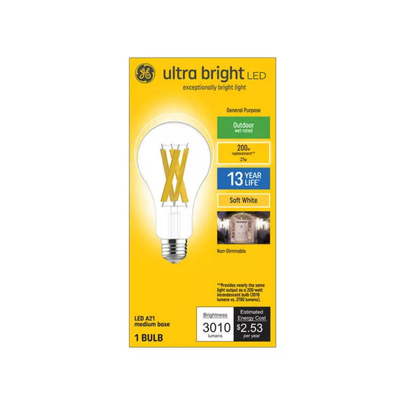 GE Ultra Bright LED 200 Watt Replacement, Soft White, A21 General Purpose Bulb