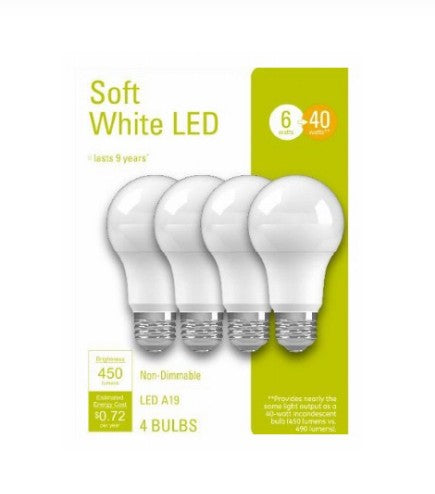 GE LED Light Bulbs A19 Soft White 450 Lumens 6 Watt