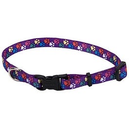 Dog Collar, Adjustable, Paws, Nylon, 3/8 x 8-12-In.