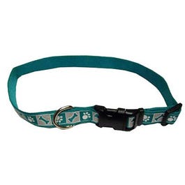 Dog Collar, Reflective, Adjustable, Teal, 5/8 x 12-18-In.